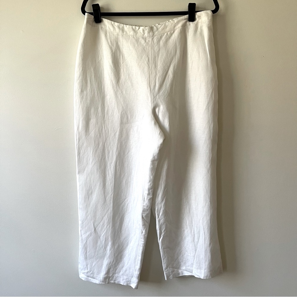 Bob Mackie Linen Wide Leg Pants Large White Pull On Capris Lined Lagenlook
